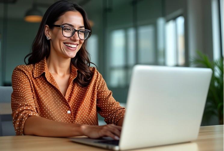 Professional working on a laptop managing beauty business operations