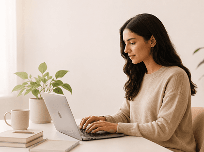 Professional reviewing onboarding masterclass dashboard metrics on laptop